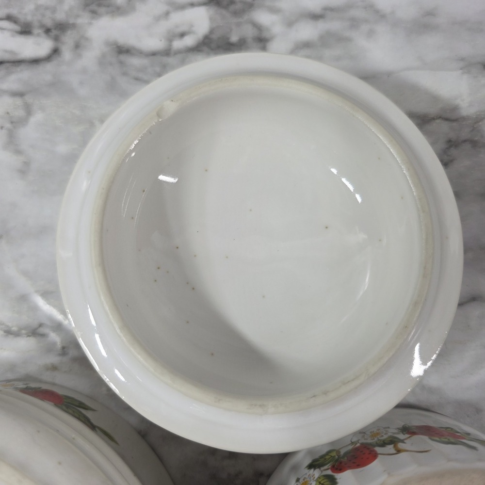 Sheffield strawberries n cream stoneware small vintage crock w/ lid & bowl read - Picture 10 of 16